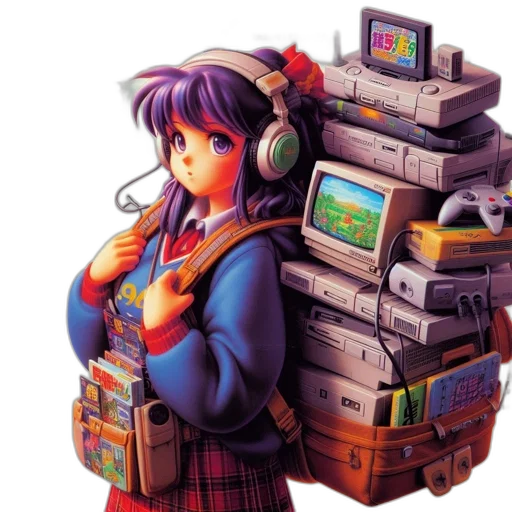robot, jacket, vaporwave, cyberpunk, pixel art, concept art, girl, purple transparent PNG cut-out