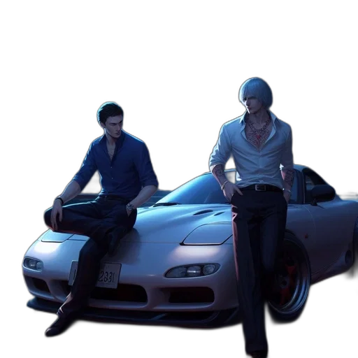 car, jacket, weapon, concept art, 3d render, photorealistic, vaporwave, city street transparent PNG cut-out