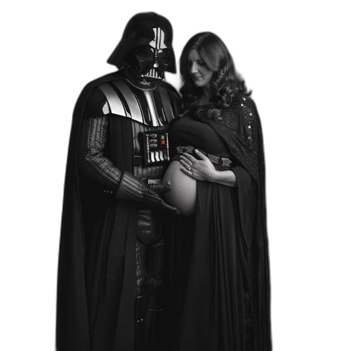 dress, person, dressed, darth, vader, holds, pregnant, woman transparent PNG cut-out
