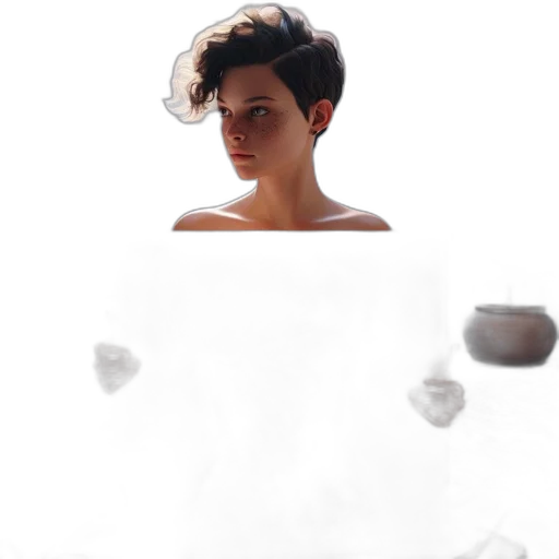 hair, dress, mask, creature, concept art, photorealistic, 3d render, pixel art transparent PNG cut-out