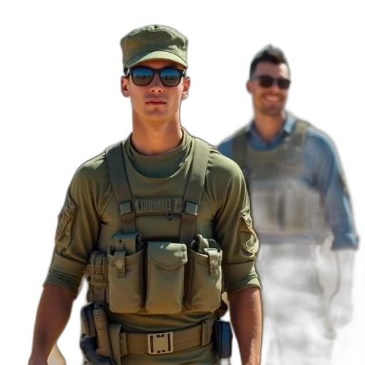 staff, jacket, concept art, 3d render, photorealistic, group, soldiers, desert transparent PNG cut-out