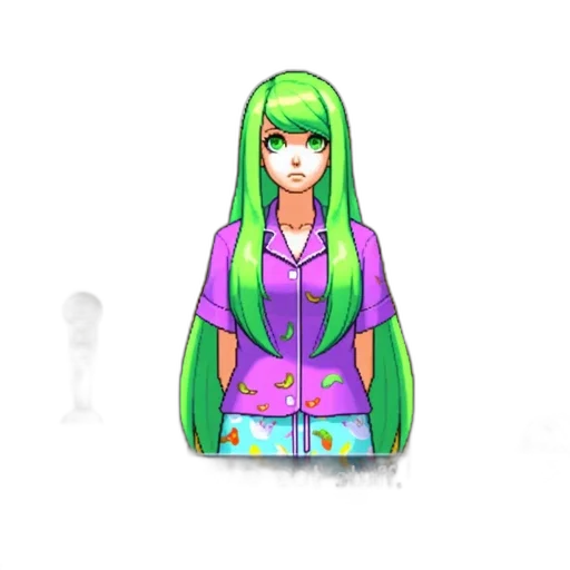 jacket, dress, staff, hair, pixel art, anime, 3d render, vaporwave transparent PNG cut-out