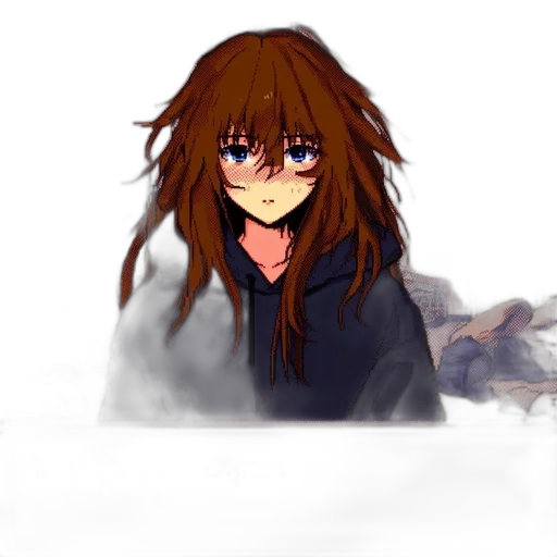 hair, face, jacket, creature, anime, concept art, pixel art, watercolor transparent PNG cut-out