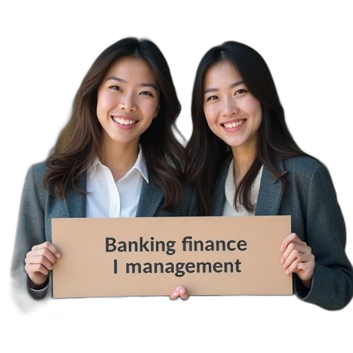 two, students, banner, reads, banking, finance, management transparent PNG cut-out