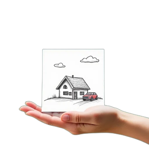 building, photorealistic, concept art, 3d render, hand, holding, piece, paper transparent PNG cut-out
