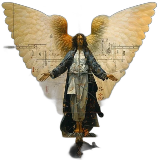 jacket, concept art, 3d render, photorealistic, fantasy art, large, winged, figure transparent PNG cut-out