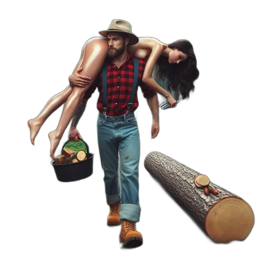 concept art, pixel art, comic book art, fire, forest, man, carries, nude transparent PNG cut-out