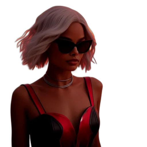 3d render, concept art, cyberpunk, cartoon, neon lights, fire, red, dark transparent PNG cut-out