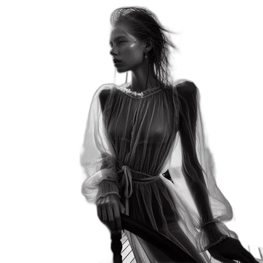 dress, jacket, jewelry, photorealistic, concept art, pencil sketch, fantasy art, monochrome transparent PNG cut-out