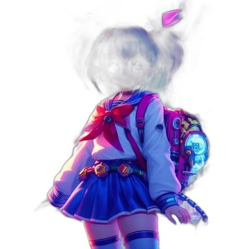 jacket, dress, mask, staff, concept art, 3d render, vaporwave, anime transparent PNG cut-out