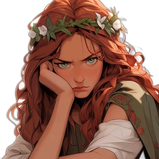 crown, face, fantasy art, comic book art, anime, concept art, fire, earth tones transparent PNG cut-out