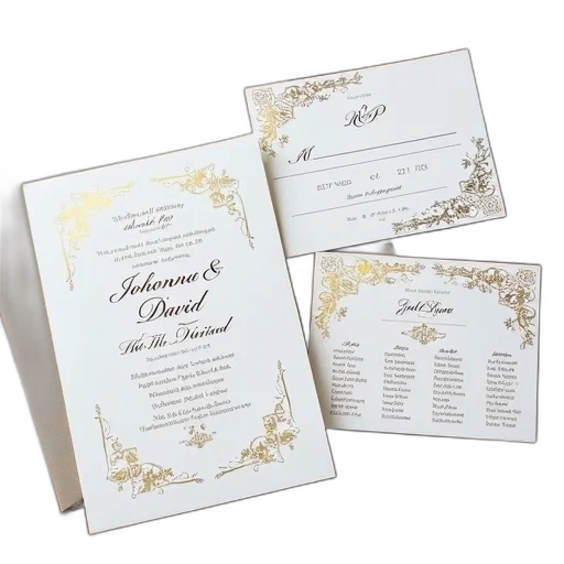 set, wedding, stationery, items, displayed, wooden, surface, include transparent PNG cut-out