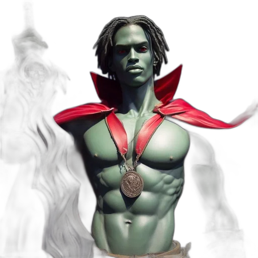 concept art, fantasy art, comic book art, photorealistic, green, lifelike, green-skinned, dreadlocked transparent PNG cut-out