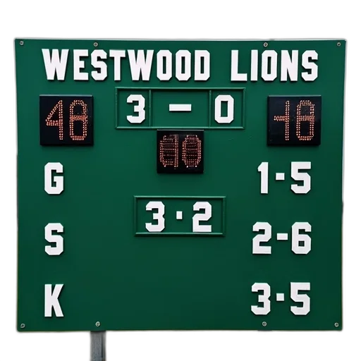 digital, scoreboard, displaying, score, game, team, name, westwood transparent PNG cut-out