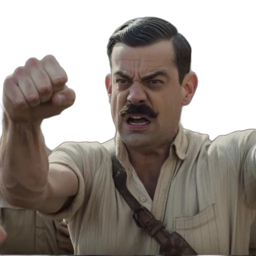 staff, concept art, fire, man, mustache, raises, his, fist transparent PNG cut-out