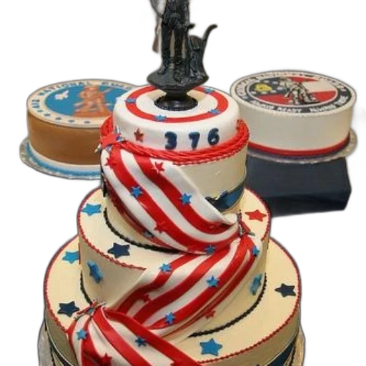 3d render, patriotic-themed, cake, red, white, blue, stripes, stars transparent PNG cut-out