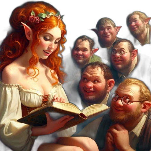 fantasy art, concept art, oil painting, fire, dimly, lit, room, group transparent PNG cut-out