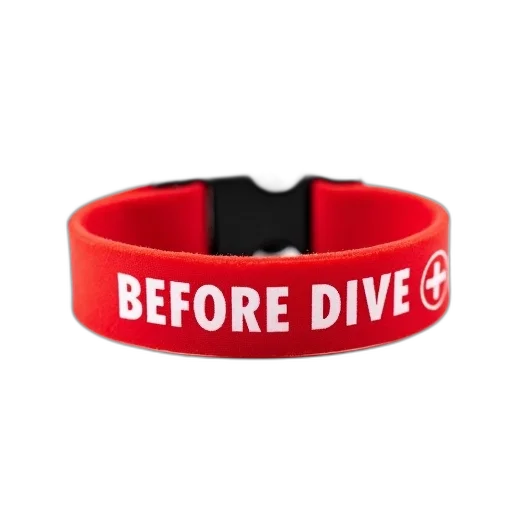 red, wristband, text, before, dive, white, capital, letters transparent PNG cut-out