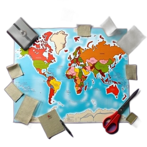 staff, jewelry, furniture, collection, maps, travel-related, items, spread transparent PNG cut-out