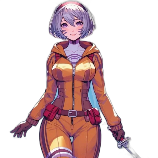 robot, staff, weapon, jacket, concept art, cyberpunk, anime, pixel art transparent PNG cut-out