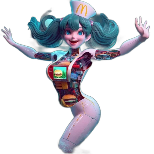 robot, dress, concept art, vaporwave, 3d render, pixel art, pastel, colorful transparent PNG cut-out