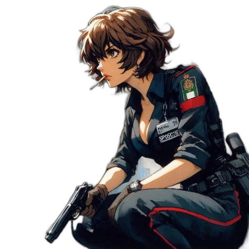 weapon, jacket, staff, concept art, anime, pixel art, comic book art, alley transparent PNG cut-out