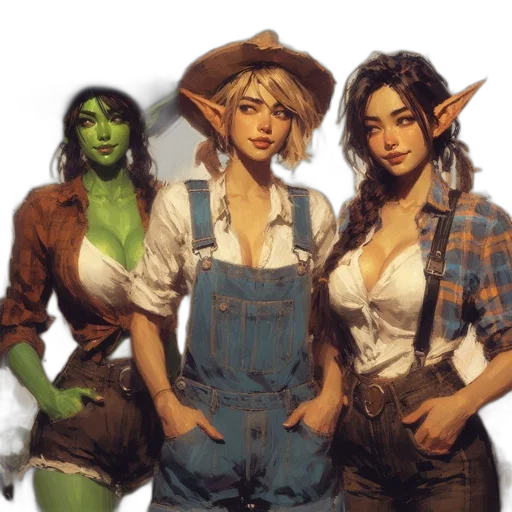 staff, fantasy art, concept art, pixel art, comic book art, green, three, women transparent PNG cut-out