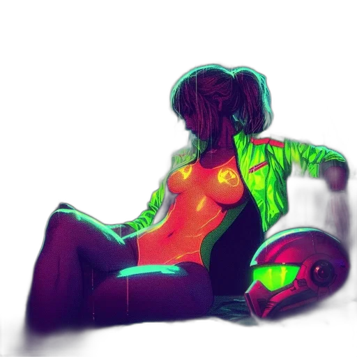 jacket, robot, bottle, dress, cyberpunk, concept art, vaporwave, comic book art transparent PNG cut-out