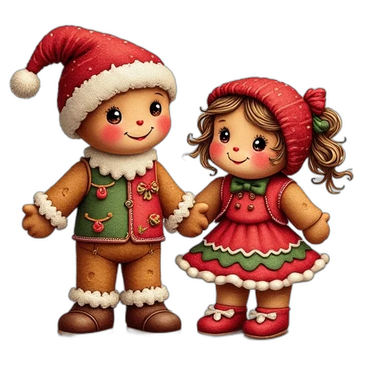 3d render, photorealistic, oil painting, snow, two, cute, little, gingerbread transparent PNG cut-out