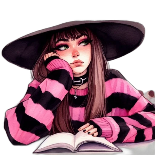 hat, jacket, face, creature, fantasy art, anime, watercolor, concept art transparent PNG cut-out