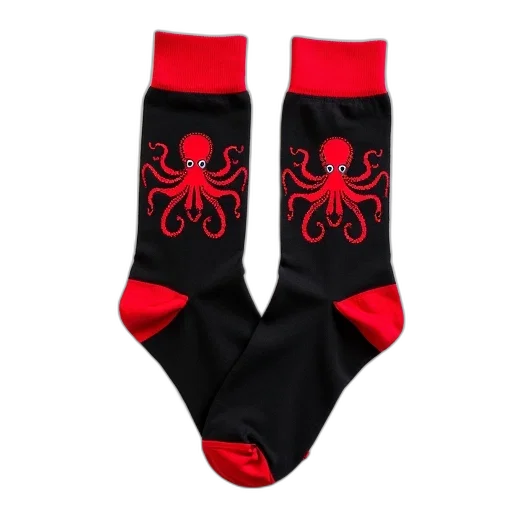 pair, black, red, socks, octopus, design, them, have transparent PNG cut-out