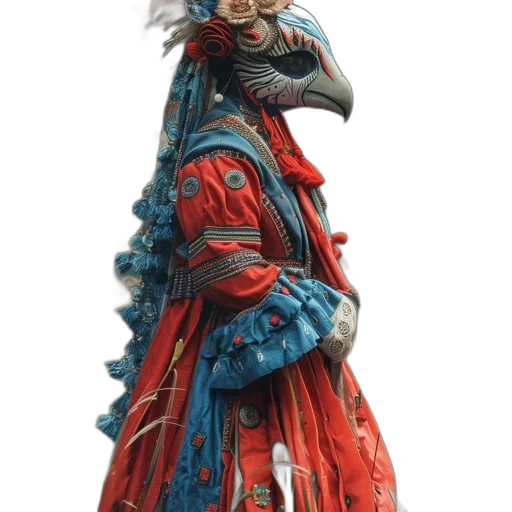 mask, dress, staff, dragon, concept art, 3d render, fantasy art, photorealistic transparent PNG cut-out