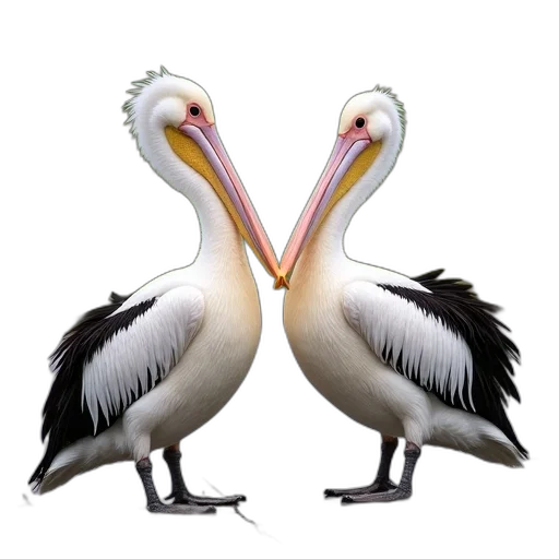 animal, jewelry, 3d render, photorealistic, concept art, two, pelicans, standing transparent PNG cut-out