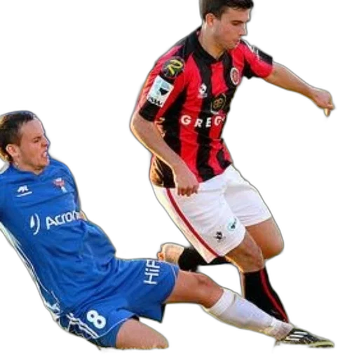 soccer, player, blue, jersey, word, acronis, sliding, tackle transparent PNG cut-out
