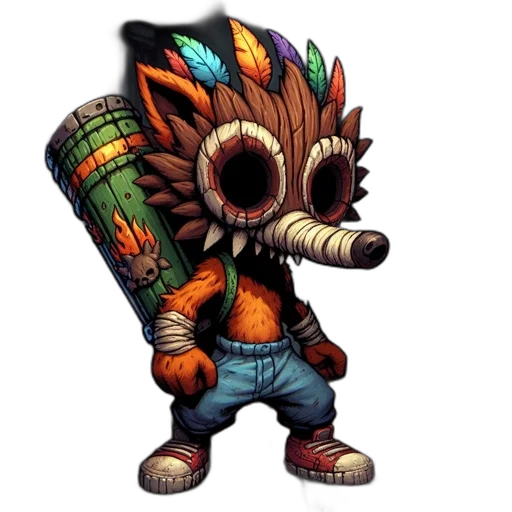 creature, staff, mask, animal, concept art, pixel art, fantasy art, 3d render transparent PNG cut-out