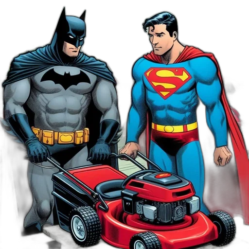 comic book art, concept art, batman, superman, pose, together, amidst, storefront transparent PNG cut-out