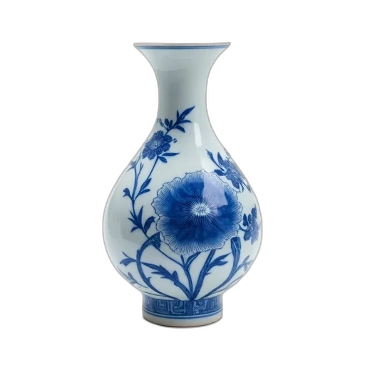 bottle, photorealistic, 3d render, blue, white, porcelain, vase, floral transparent PNG cut-out