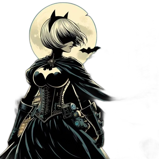 comic book art, concept art, fantasy art, anime, dark, monochrome, female, superhero transparent PNG cut-out