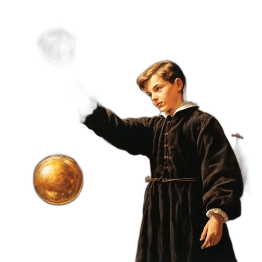 concept art, photorealistic, outer space, young, boy, vintage, attire, stands transparent PNG cut-out