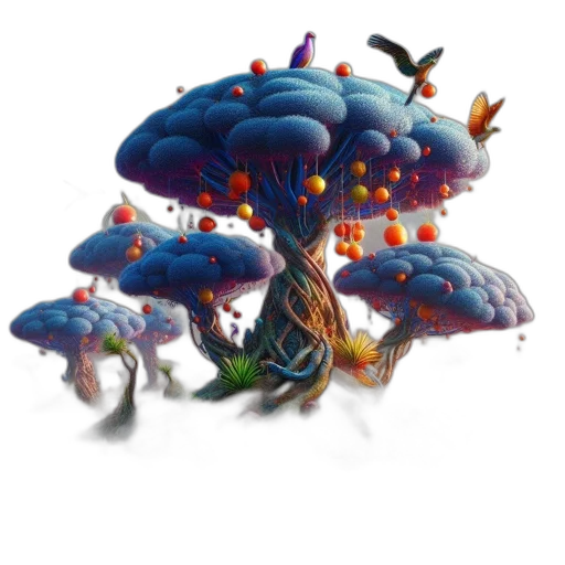 umbrella, crown, tree, hat, concept art, 3d render, fantasy art, pixel art transparent PNG cut-out