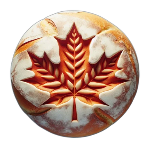 food, photorealistic, golden-brown, round, bread, carved, maple, leaf transparent PNG cut-out