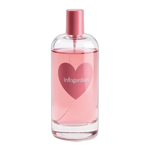 bottle, perfume, pink, label, featuring, heart-shaped, design, word transparent PNG cut-out
