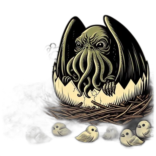 creature, mask, concept art, fantasy art, illustration, lovecraft-inspired, cthulhu-like, surrounded transparent PNG cut-out