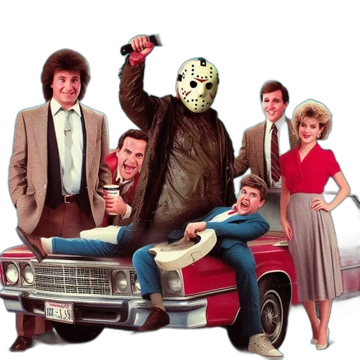 mask, car, robot, concept art, comic book art, fire, playful, retro-style transparent PNG cut-out