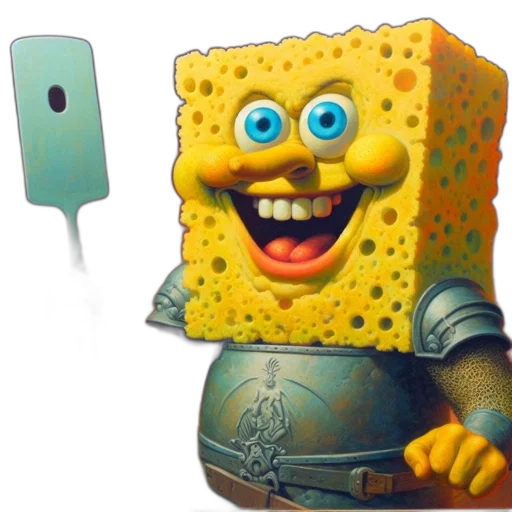 robot, food, creature, face, concept art, 3d render, photorealistic, spongebob transparent PNG cut-out