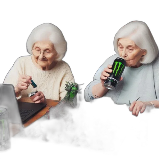 concept art, 3d render, photorealistic, vaporwave, two, elderly, women, chat transparent PNG cut-out