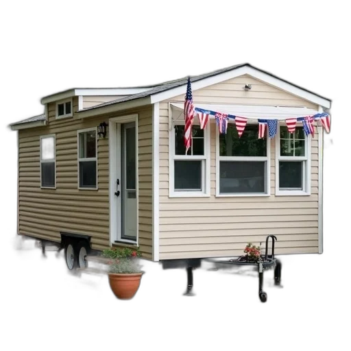 furniture, building, 3d render, photorealistic, small, single-story, mobile, home transparent PNG cut-out