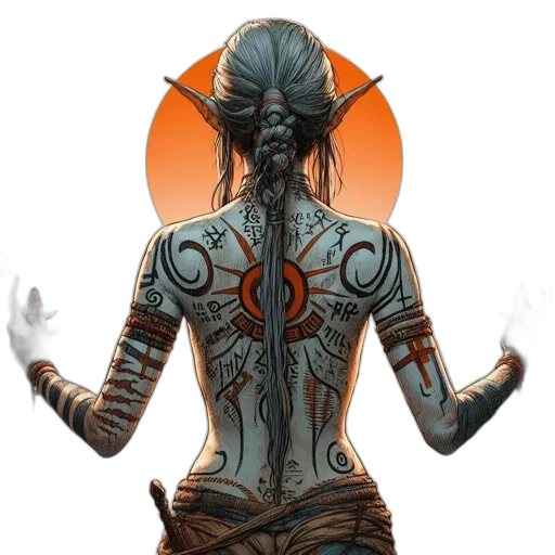 mask, staff, robot, concept art, fantasy art, comic book art, cyberpunk, dark transparent PNG cut-out