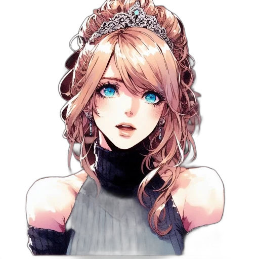 crown, face, dress, staff, watercolor, anime, fantasy art, pixel art transparent PNG cut-out