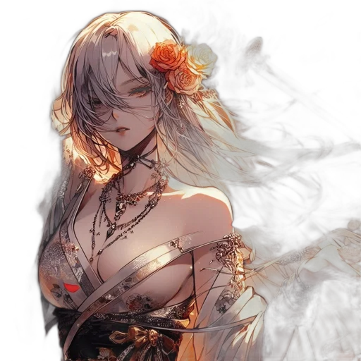 dress, flower, crown, jewelry, fantasy art, concept art, watercolor, anime transparent PNG cut-out